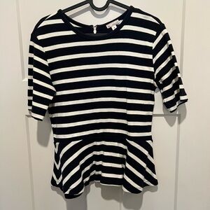 Striped Blue and White Women's Top with peplum.